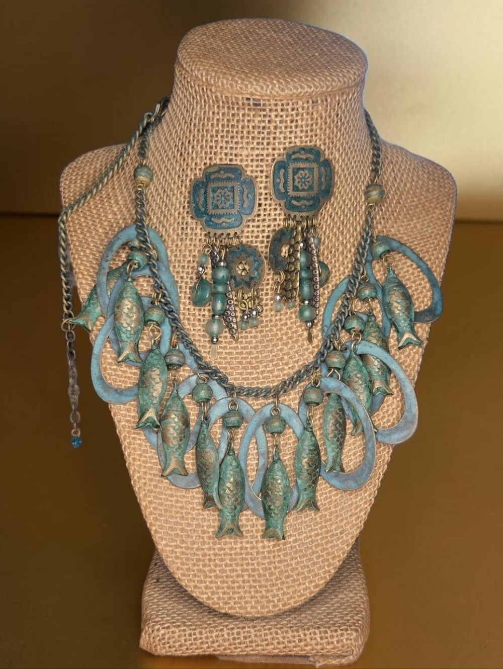 Verdigris Brass School of Fish Statement Set